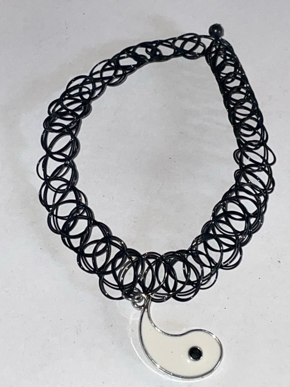 3/$10 Fashion Jewelry Black Tattoo Choker Necklace with White Yin-Yang Pendant